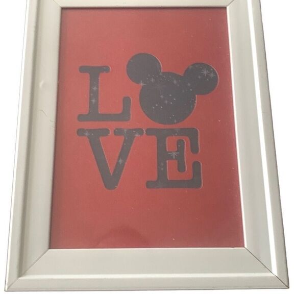 New Disney Mickey Red Purple Love Framed Silouette Mickey Minnie Goofy Americana - Picture 7 of 7